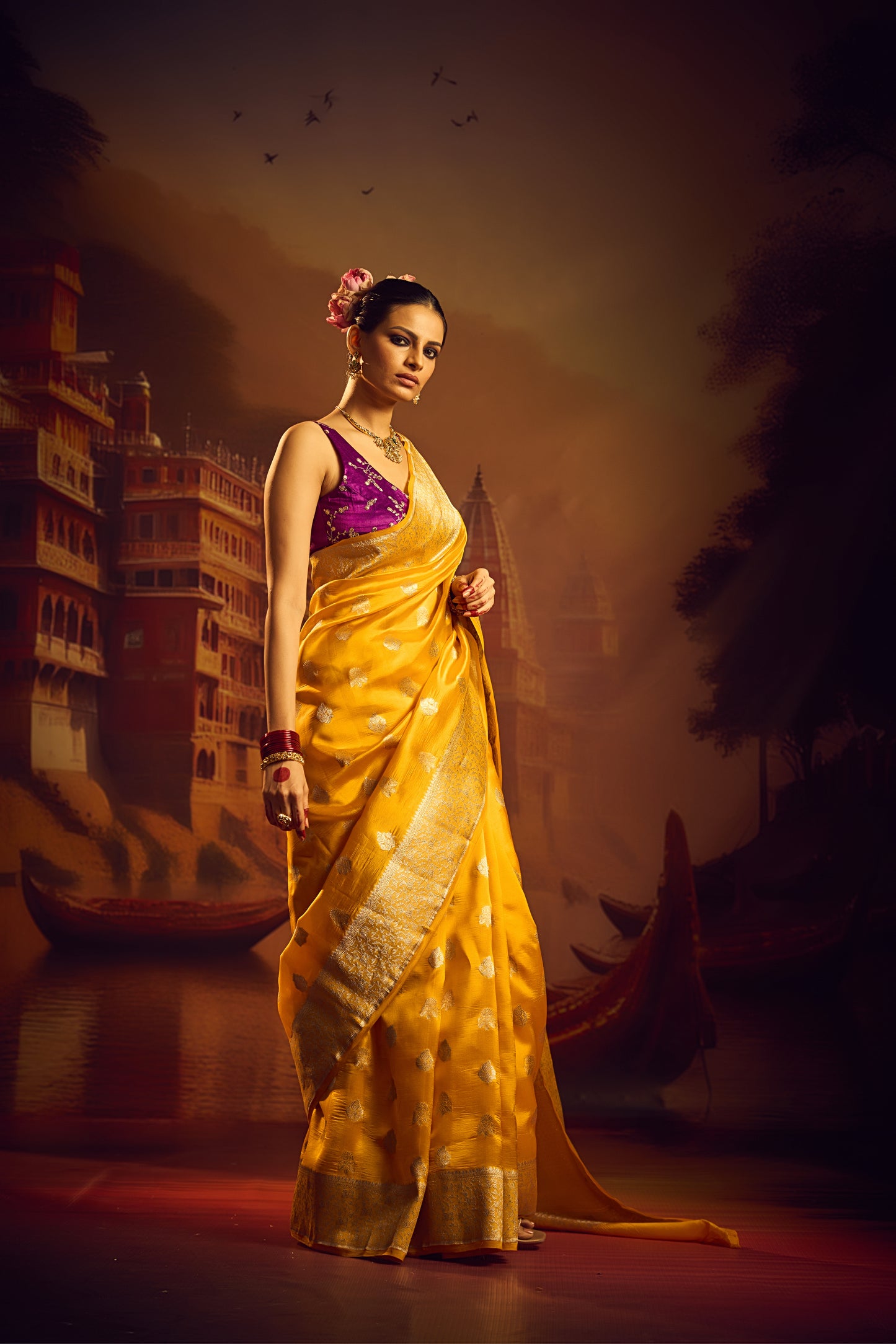 Yellow Raw Mango Silk Saree