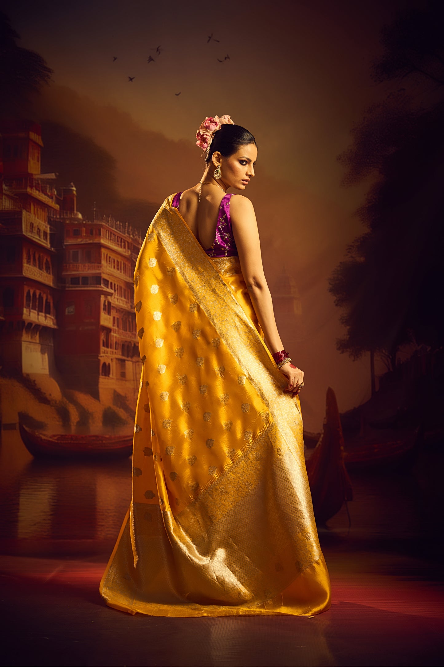 Yellow Raw Mango Silk Saree