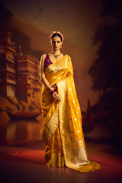 Yellow Raw Mango Silk Saree