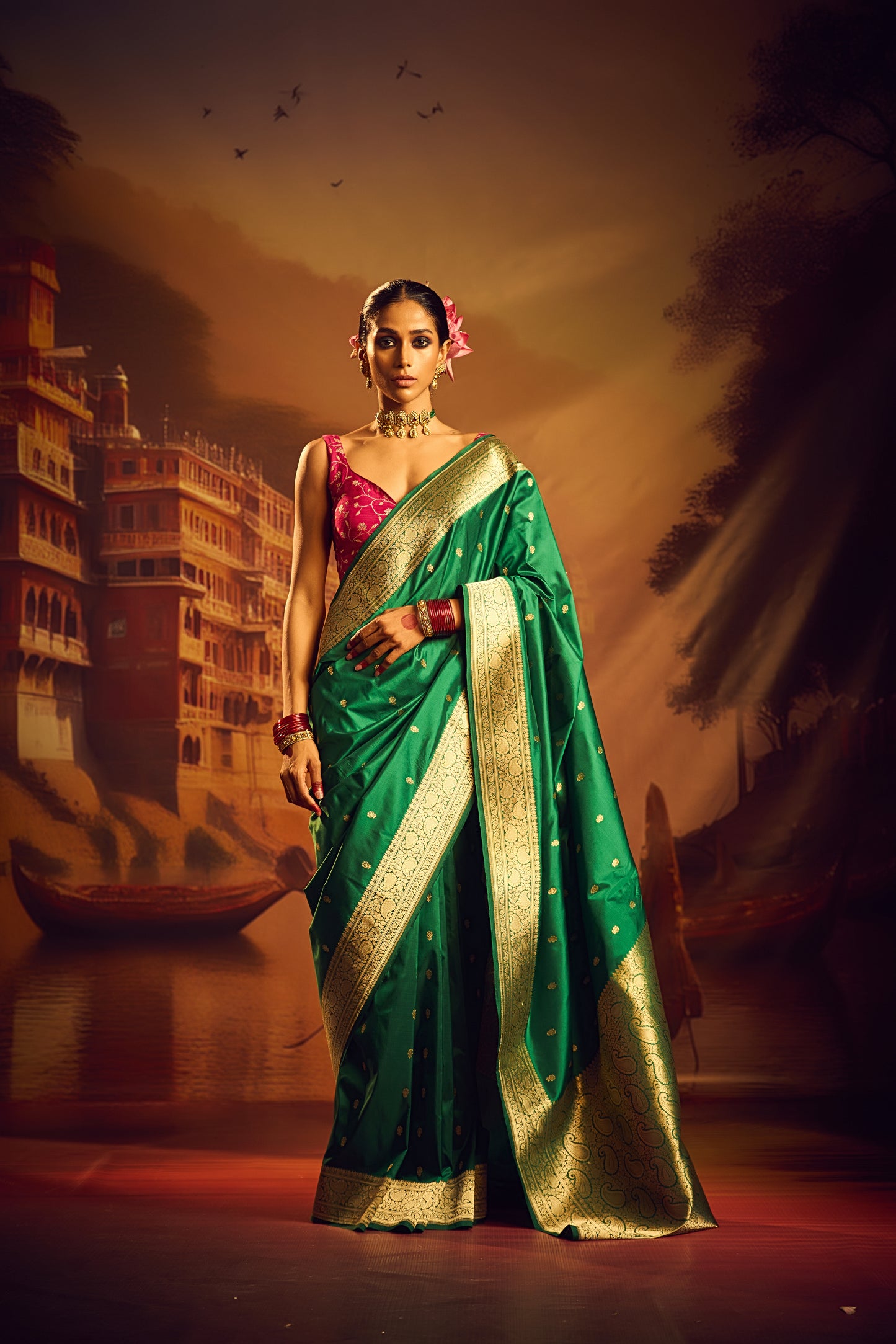 Emerald Green Katan Silk Saree