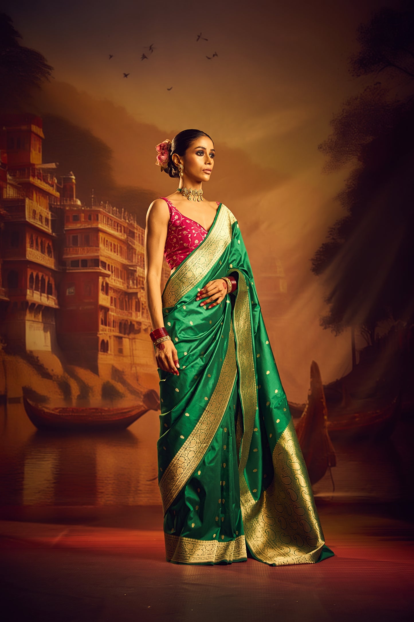 Emerald Green Katan Silk Saree