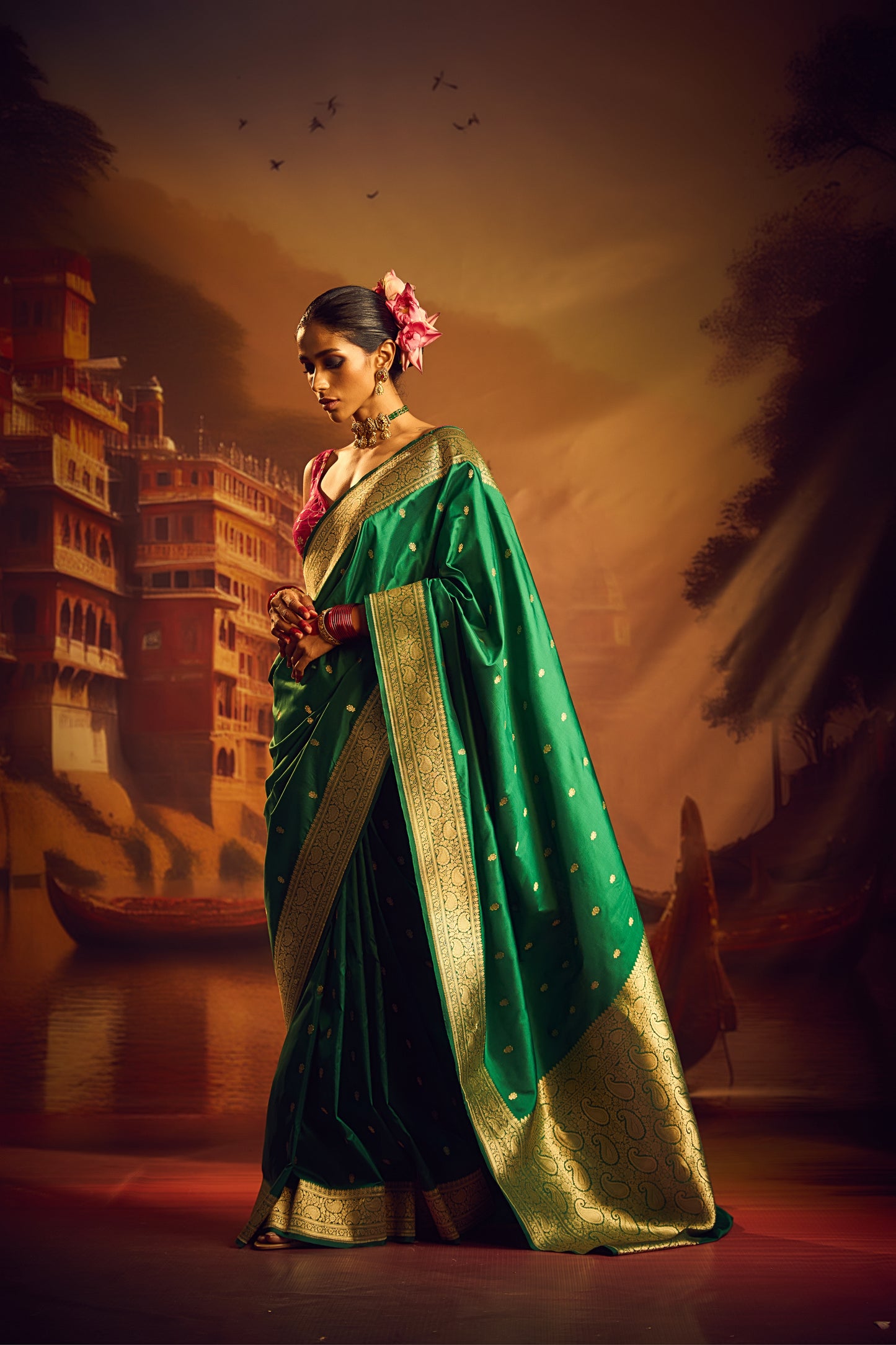 Emerald Green Katan Silk Saree