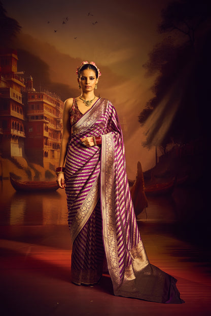 Purple Sona Rupa Stripes Saree