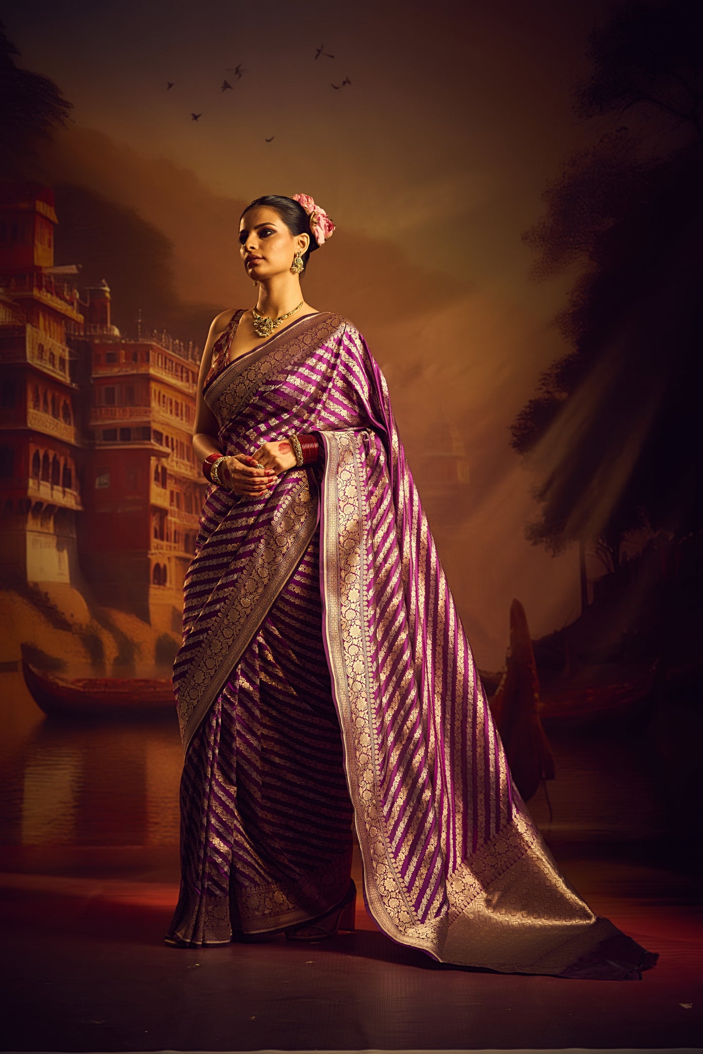 Purple Sona Rupa Stripes Saree