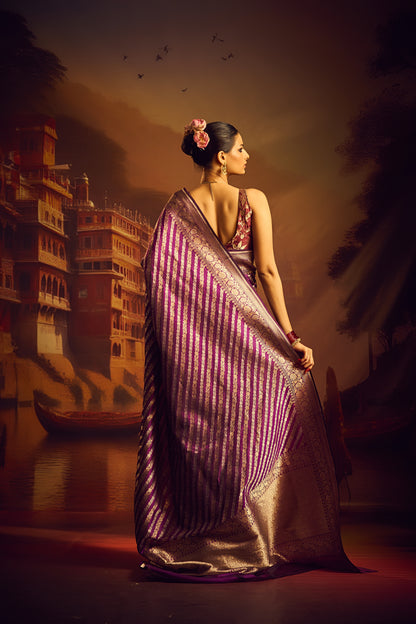 Purple Sona Rupa Stripes Saree