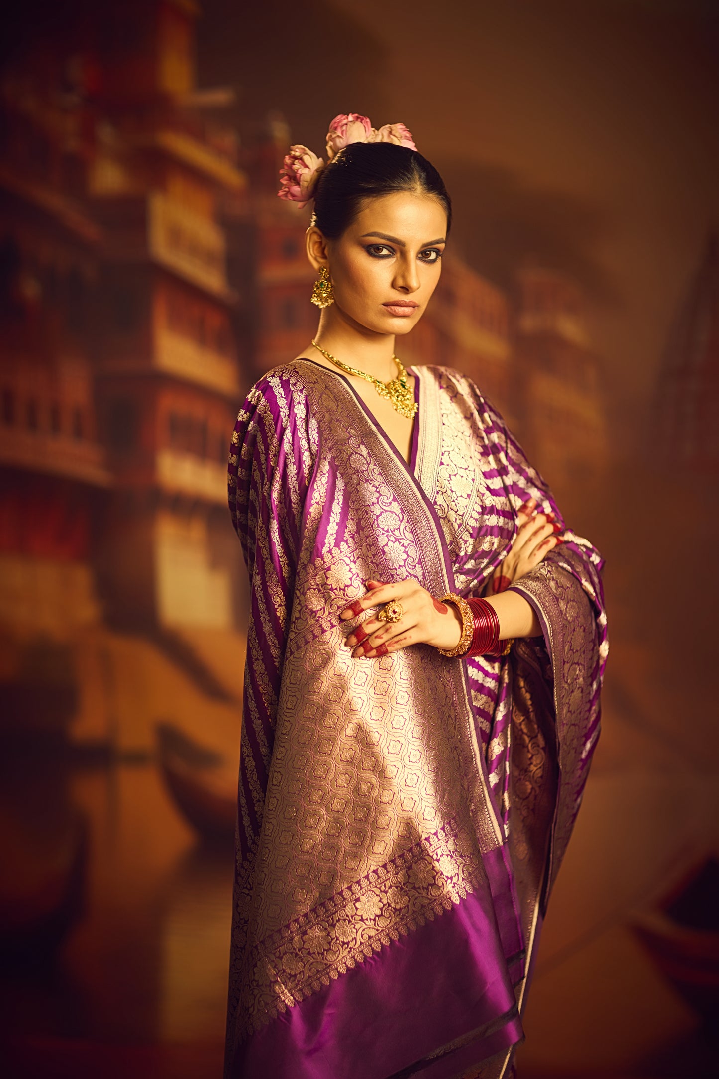 Purple Sona Rupa Stripes Saree