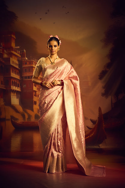 Blush Pink Raw Mango Silk Saree