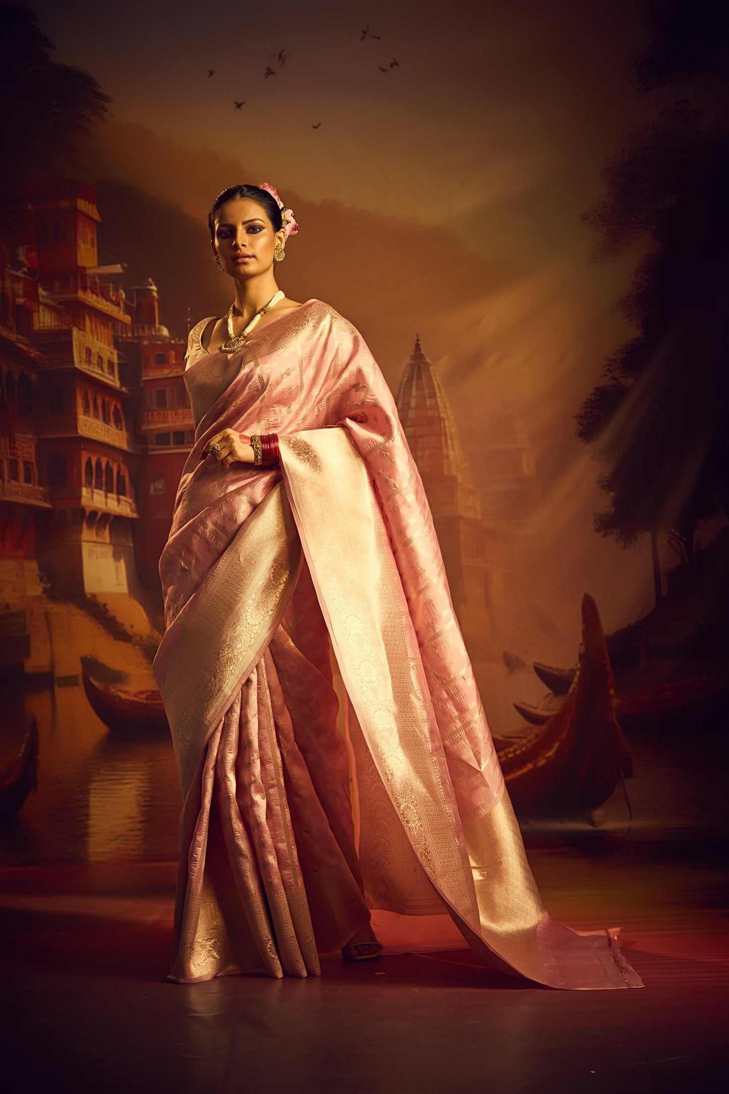 Blush Pink Raw Mango Silk Saree