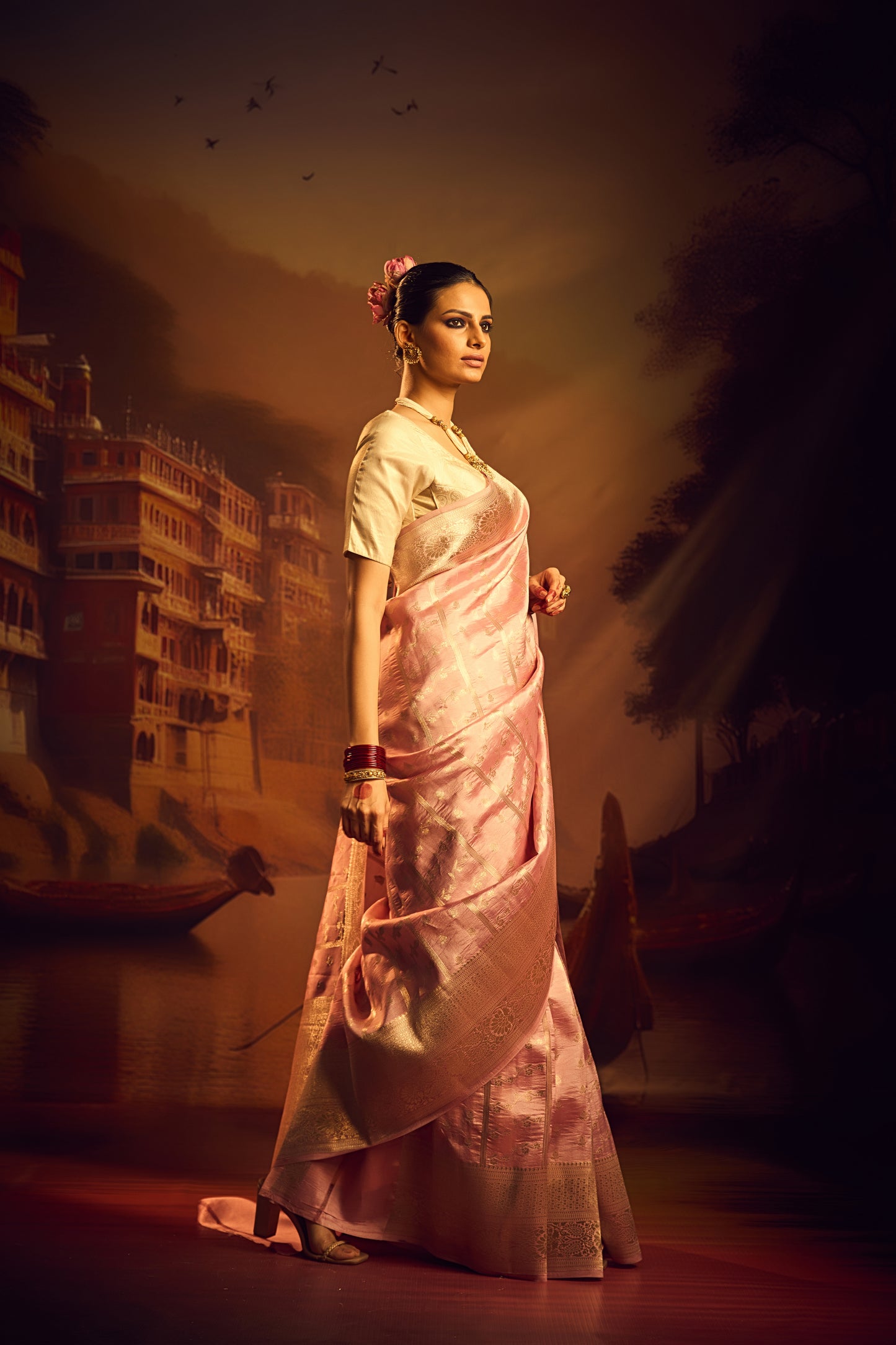 Blush Pink Raw Mango Silk Saree