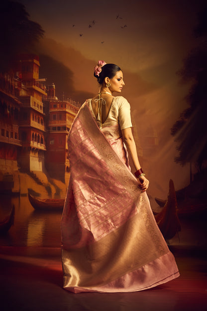 Blush Pink Raw Mango Silk Saree