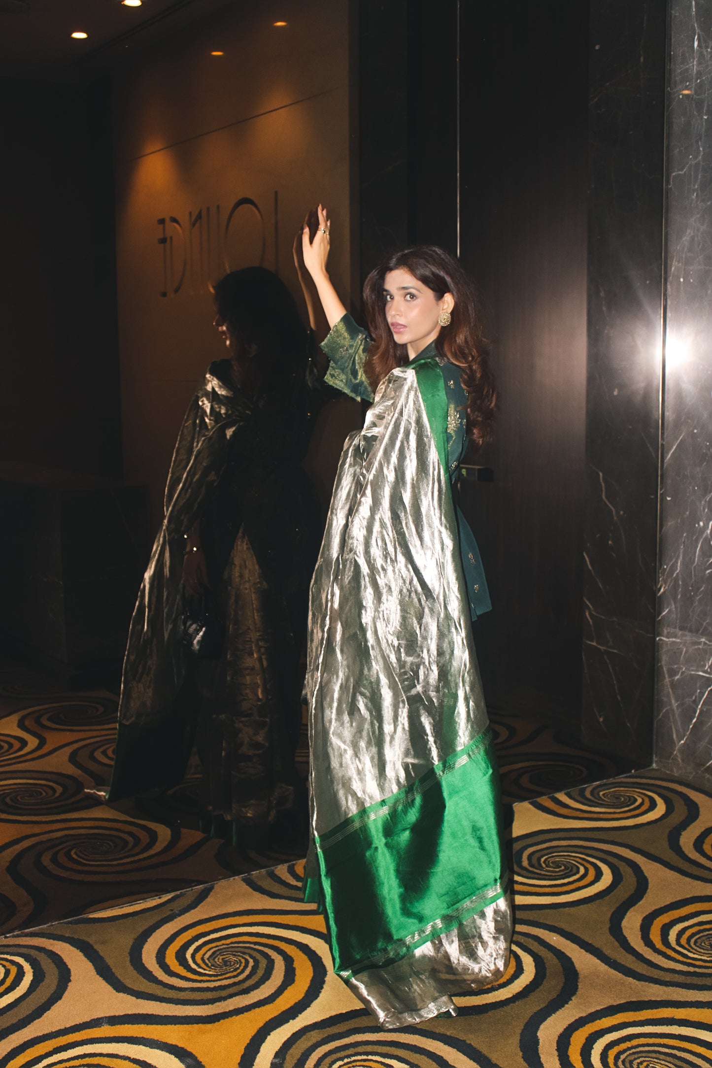 EMRALD GREEN GLASS TISSUE SILK SAREE