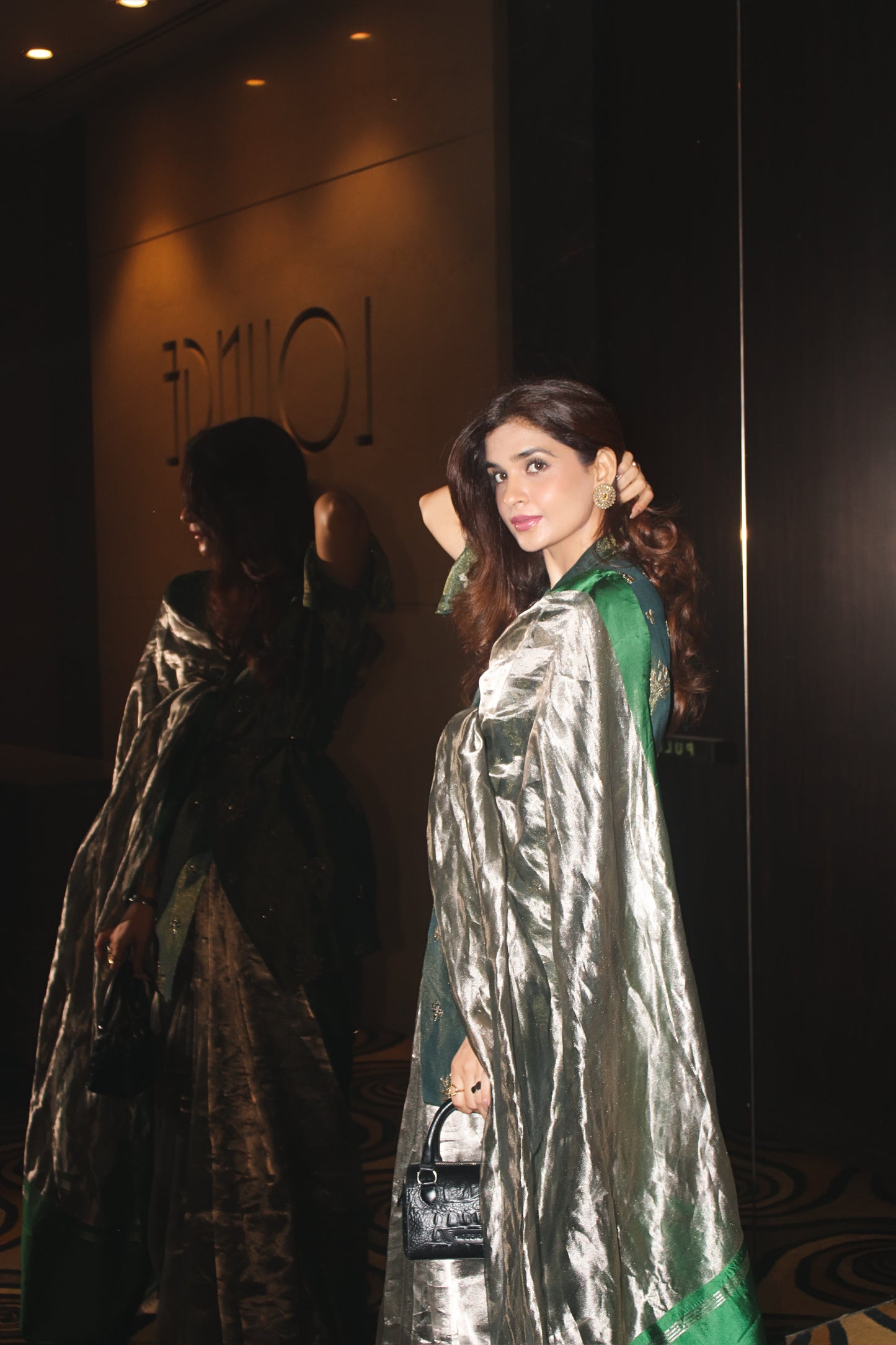 EMRALD GREEN GLASS TISSUE SILK SAREE