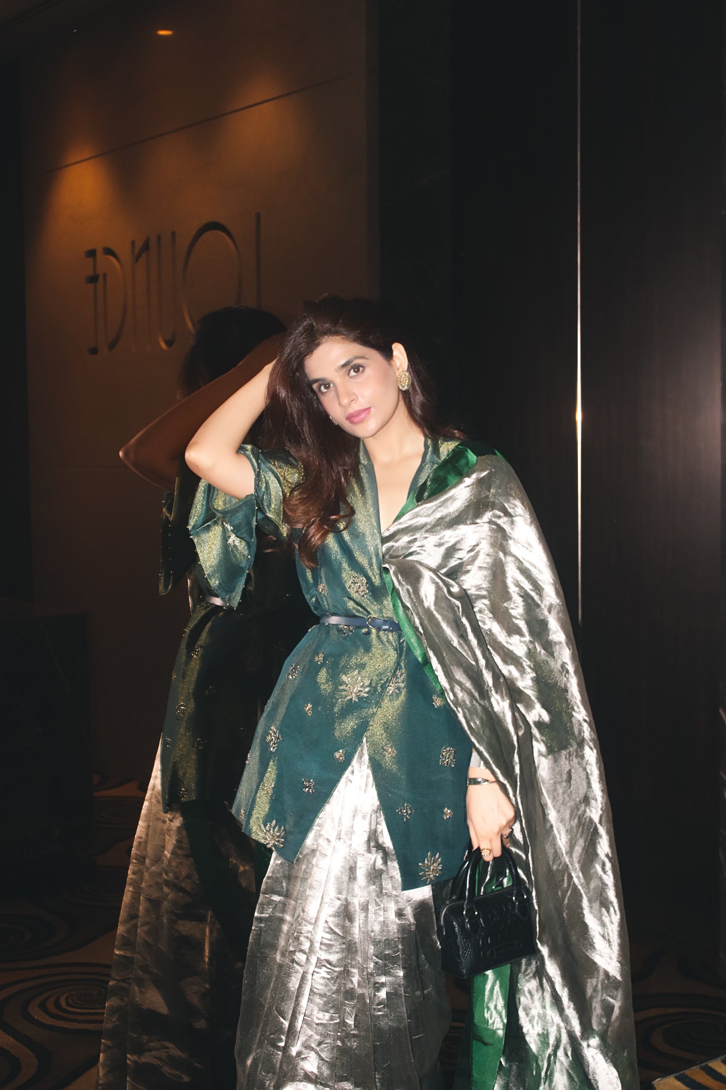 EMRALD GREEN GLASS TISSUE SILK SAREE