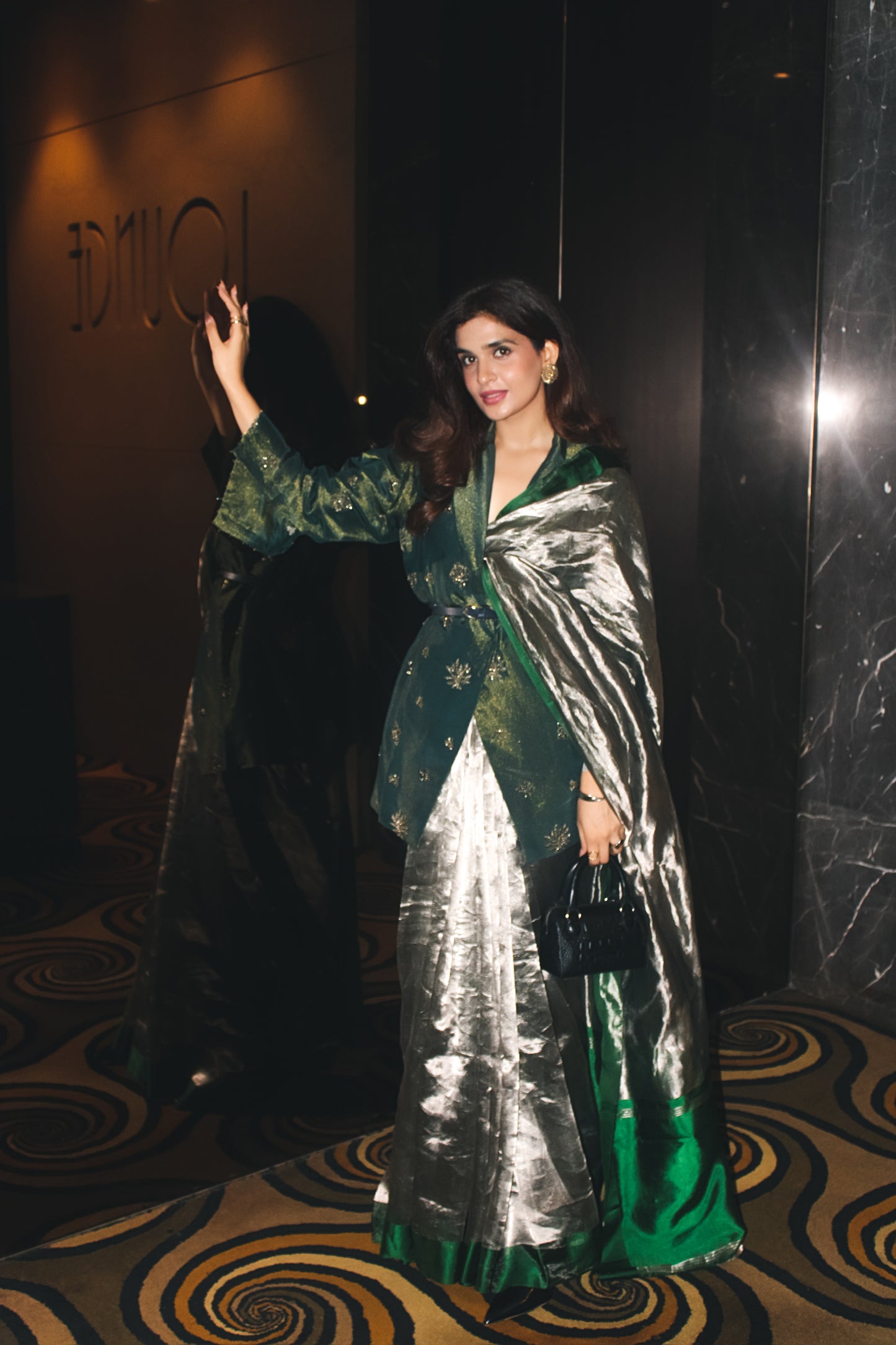 EMRALD GREEN GLASS TISSUE SILK SAREE