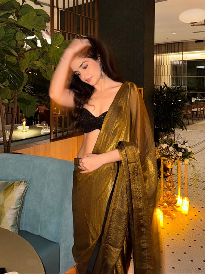 MOLTEN GOLD GLASS TISSUE SAREE WITH SEQUIN BLOUSE SET