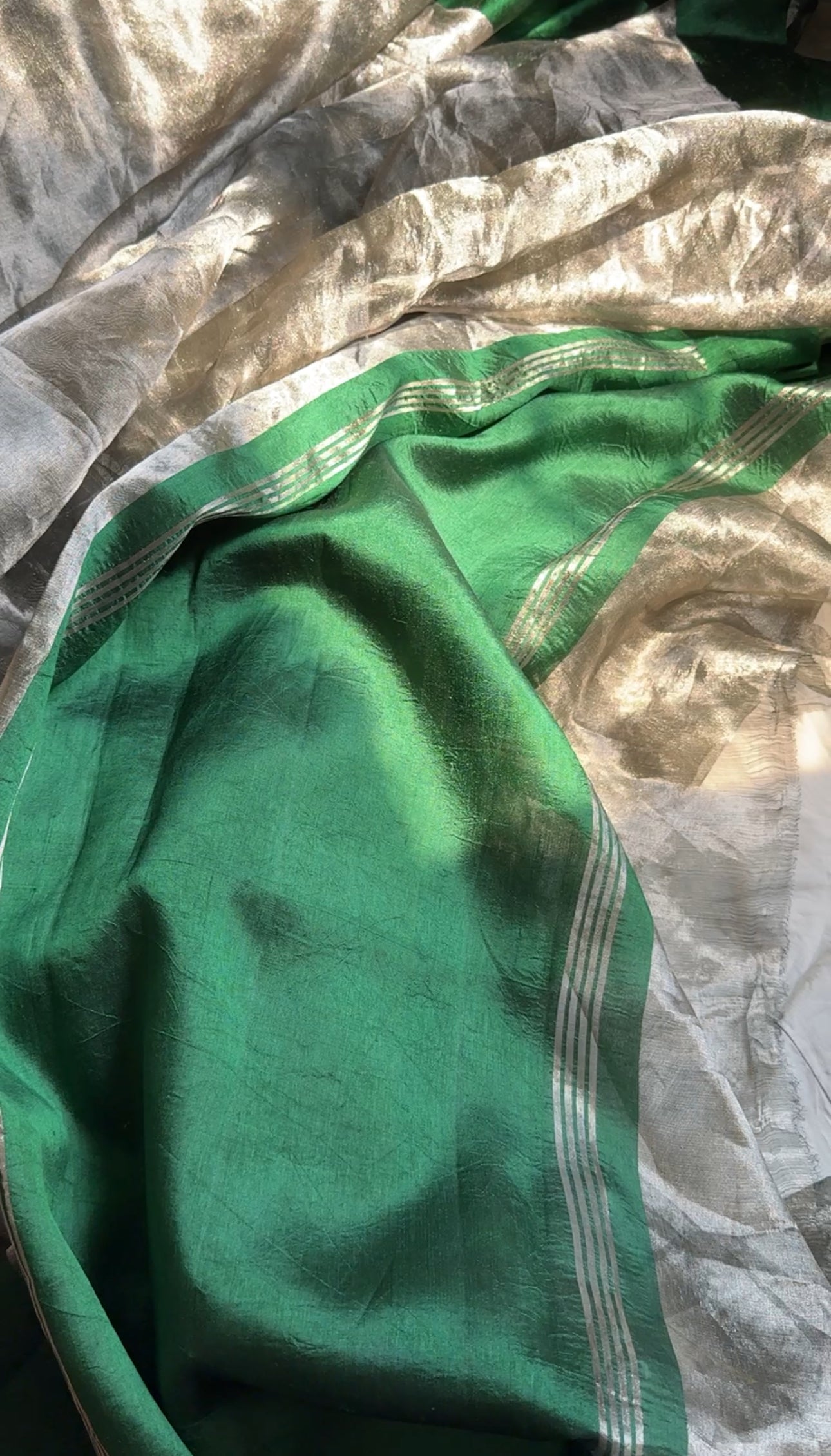 EMRALD GREEN GLASS TISSUE SILK SAREE