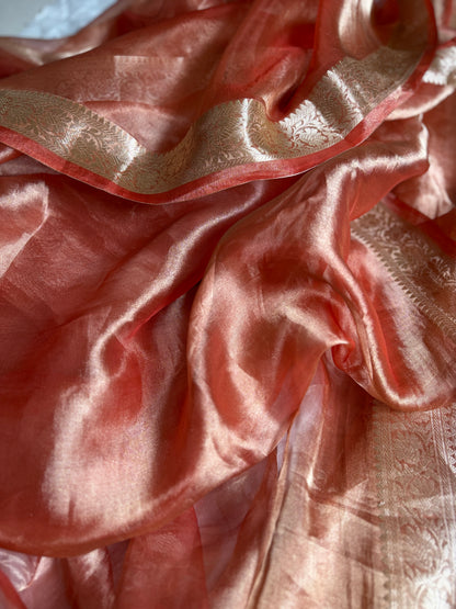 RUST ORANGE GLASS TISSUE SAREE