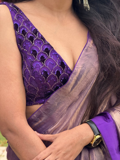 AMETHYST TISSUE SAREE WITH EMBELLISHED PURPLE BLOUSE SET