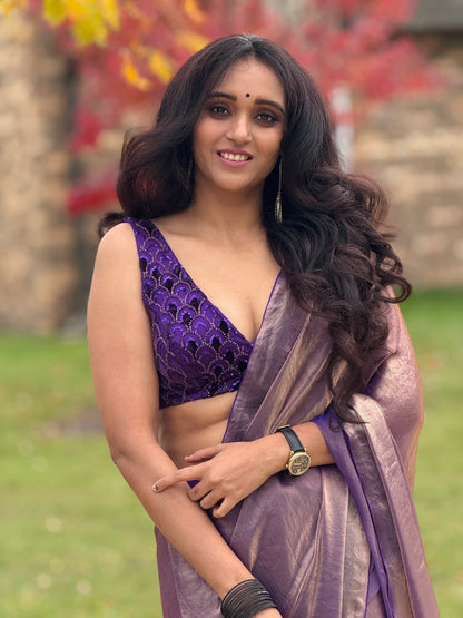 AMETHYST TISSUE SAREE WITH EMBELLISHED PURPLE BLOUSE SET
