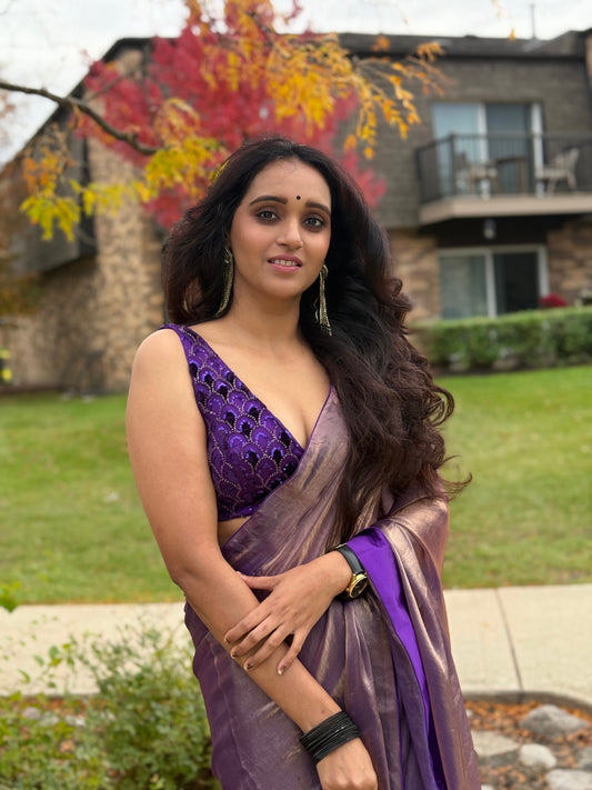 AMETHYST TISSUE SAREE WITH EMBELLISHED PURPLE BLOUSE SET