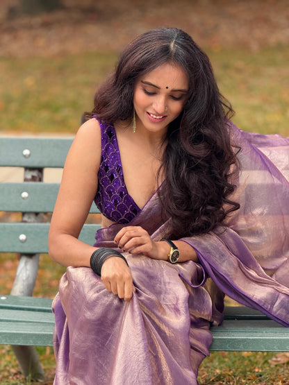AMETHYST TISSUE SAREE WITH PURPLE MAPLE BORDER (ONLY SAREE)