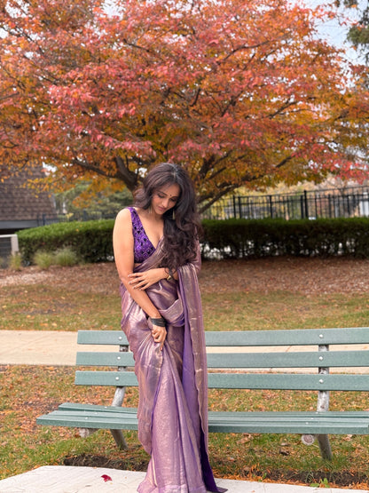 AMETHYST TISSUE SAREE WITH EMBELLISHED PURPLE BLOUSE SET