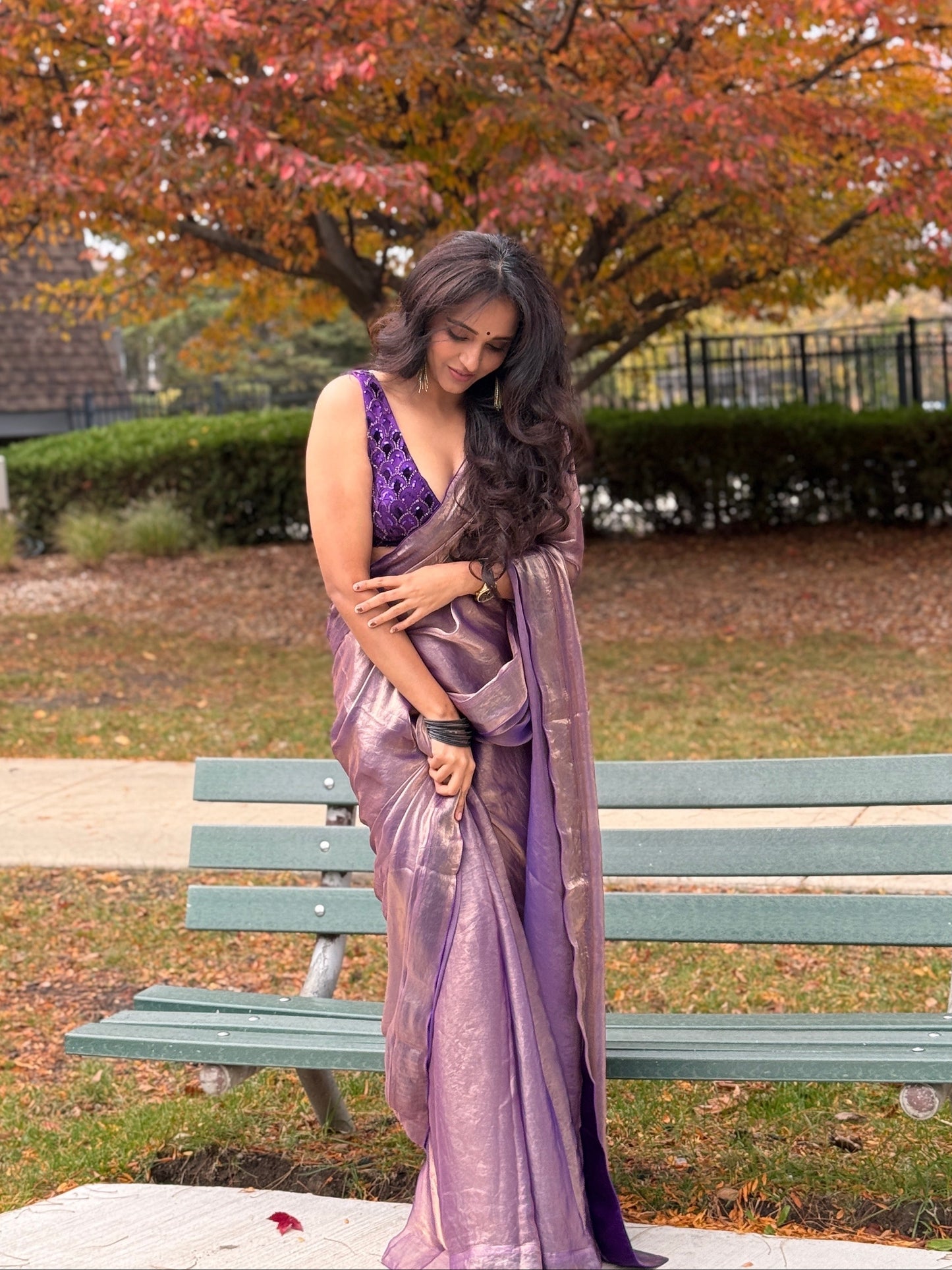 AMETHYST TISSUE SAREE WITH PURPLE MAPLE BORDER (ONLY SAREE)