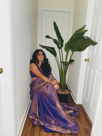 AMETHYST TISSUE SAREE WITH EMBELLISHED PURPLE BLOUSE SET