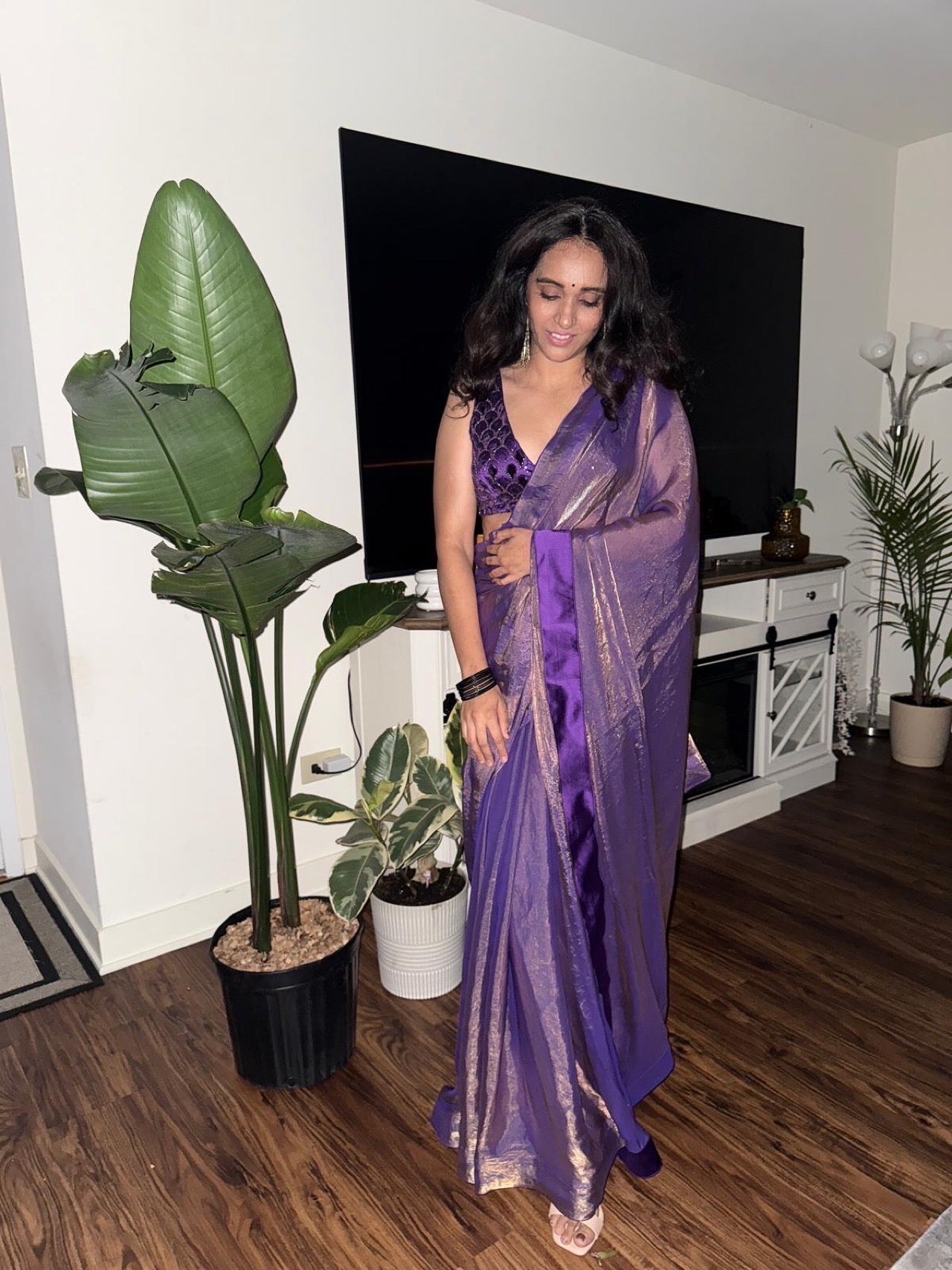 AMETHYST TISSUE SAREE WITH EMBELLISHED PURPLE BLOUSE SET