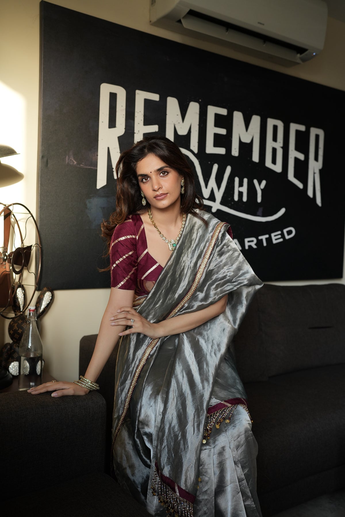 PEWTER SAGE TISSUE SAREE