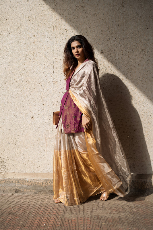 SILVER-GOLD TISSUE SILK SAREE