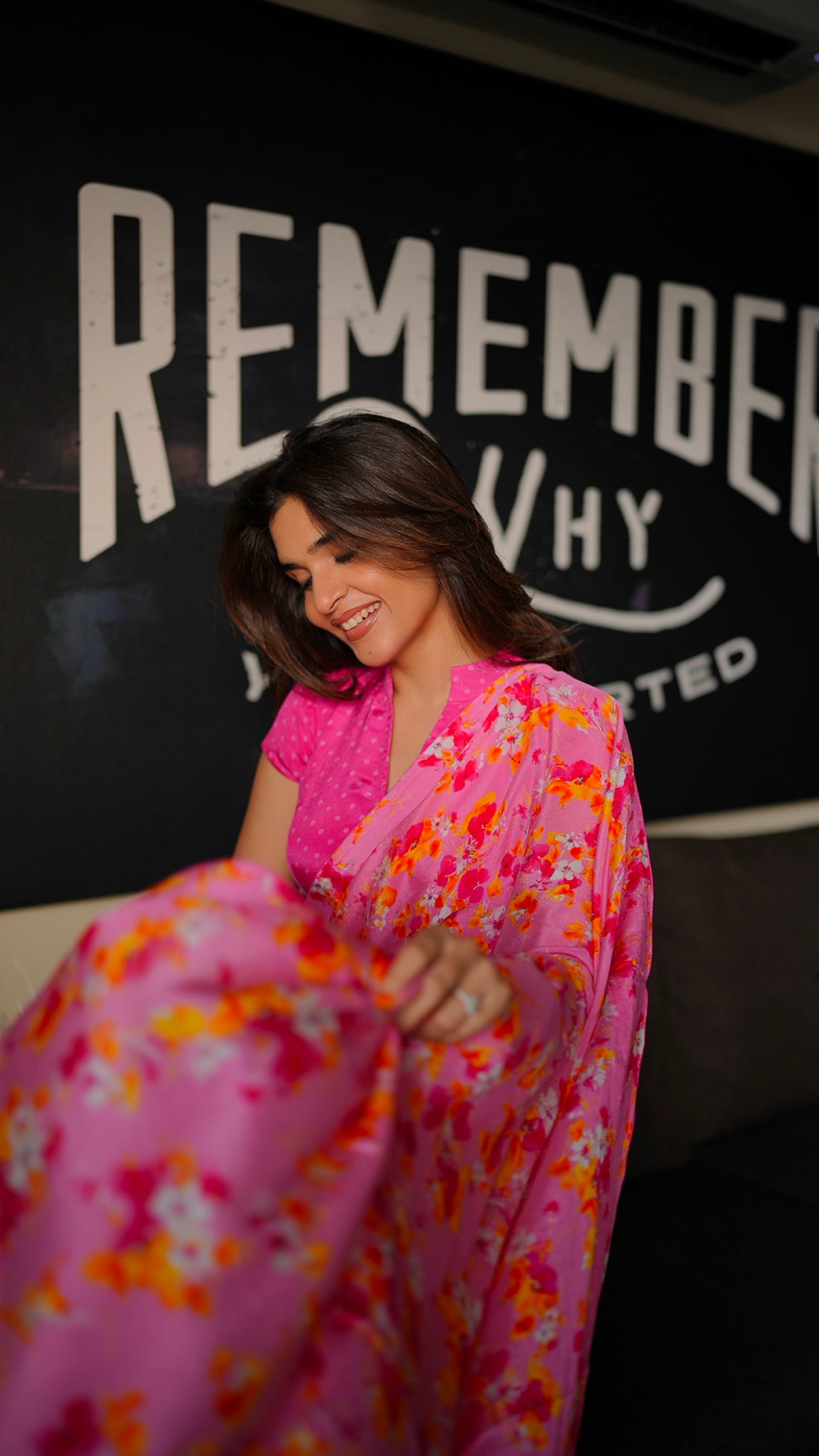 PINK FLORAL CREPE SAREE