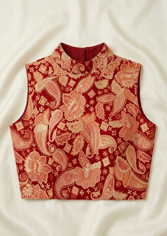 CRIMSON FLORAL JACQUARD TOP