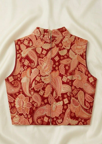 CRIMSON FLORAL JACQUARD TOP