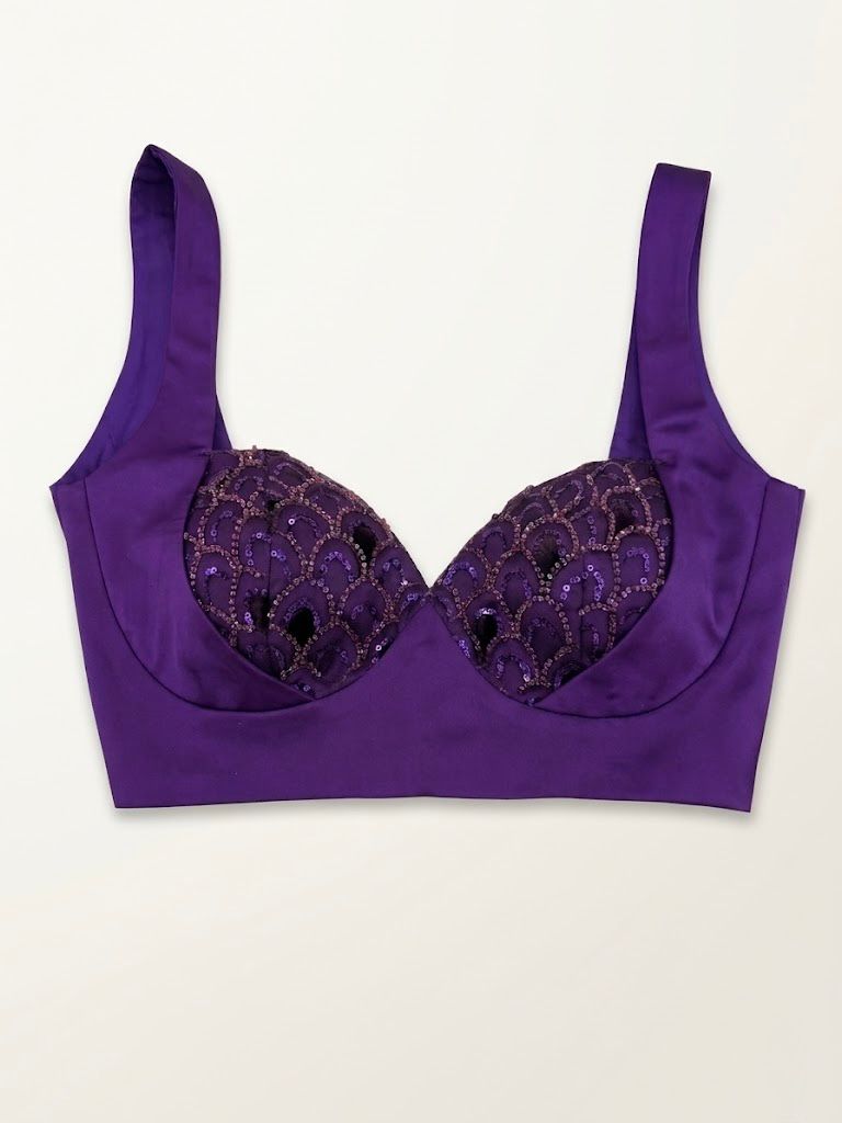 DEEP GRAPE SEQUIN SCALLOPED BLOUSE