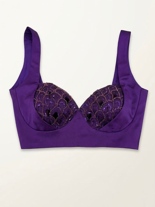 DEEP GRAPE SEQUIN SCALLOPED BLOUSE